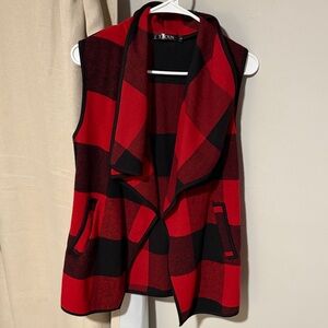 Red and Black Plaid Sleeveless Vest